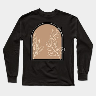 Minimal Modern  Abstract Shapes   White leaf Warm Tones  Design Long Sleeve T-Shirt